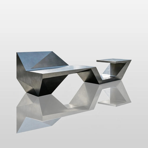 PREMIER Abstract Bench Sculpture in Stainless Steel with Geometric Design for City Plazas, Campuses or Waterfront Walkways PSSS-262