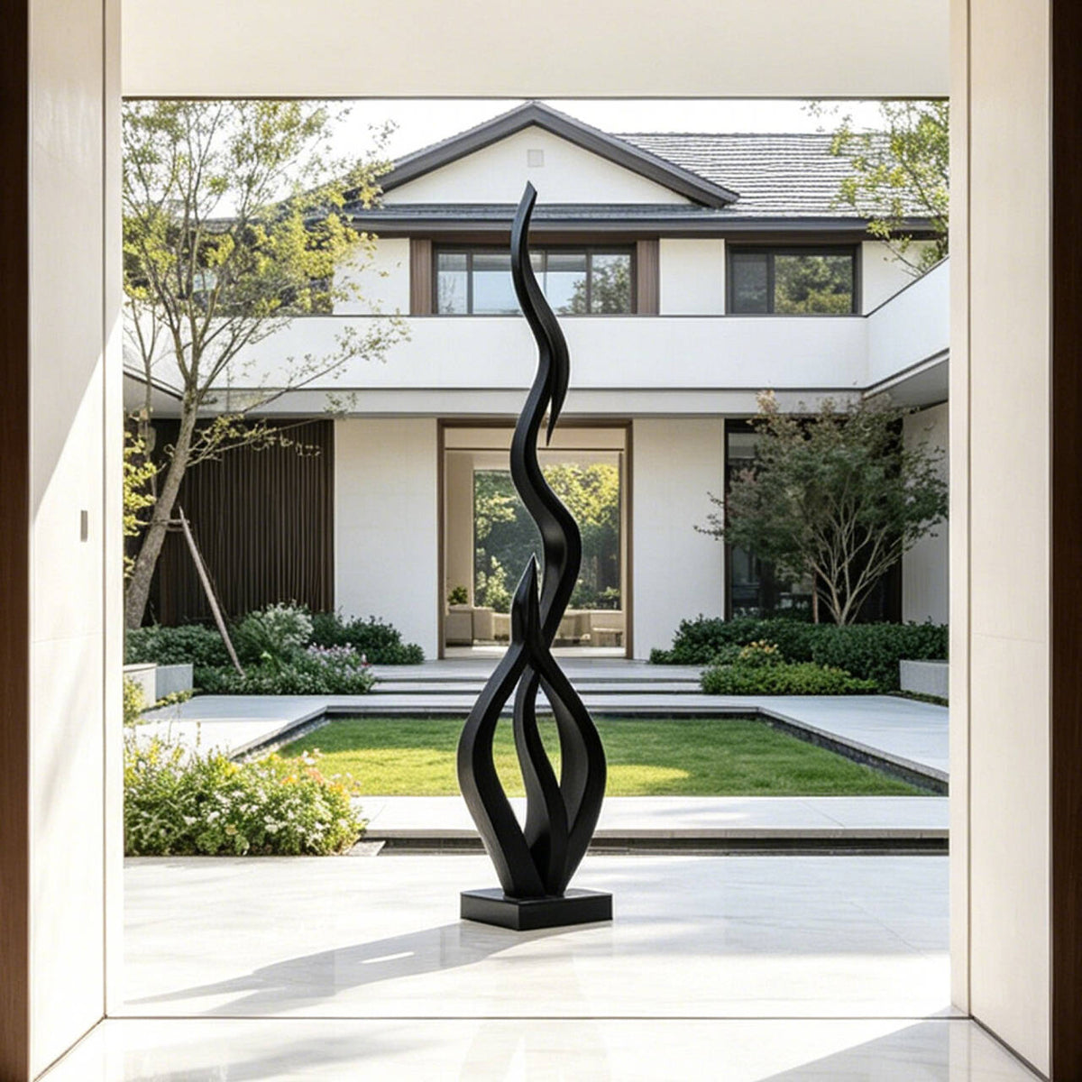 PREMIER Abstract Black Flame Sculpture in Stainless Steel for Villa Courtyards, Luxury Entryways or Gardens PSSS-273
