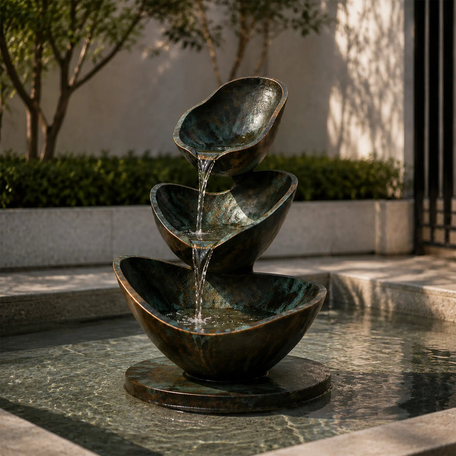 WORLD STONE Abstract Bronze Fountain with Three Tiers Design for Backyard Patio, Courtyard or Garden Pool PSB-241