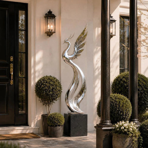 PREMIER Abstract Phoenix Bird Sculpture in Polished Stainless Steel for Entrances, Driveways, Gardens, Lawns or Plazas PSSS-284