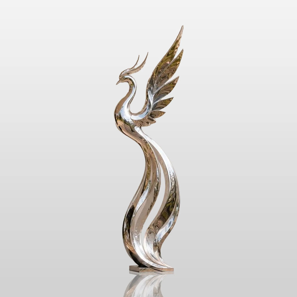 PREMIER Abstract Phoenix Bird Sculpture in Polished Stainless Steel for Entrances, Driveways, Gardens, Lawns or Plazas PSSS-284