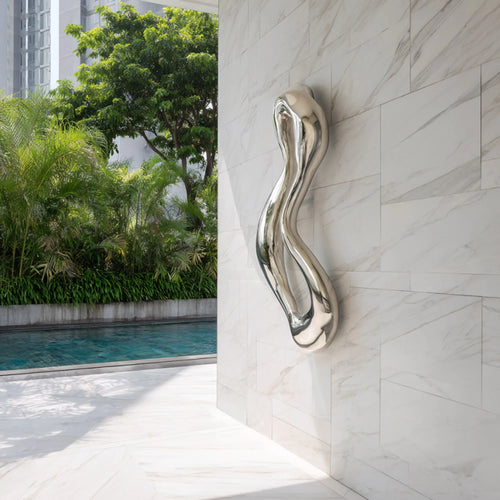 PREMIER Abstract Stainless Steel Sculpture with Flowing Water Shape Fit for Walls of Poolside, Villa, Hotel or Modern Outdoor Areas PSSS-231