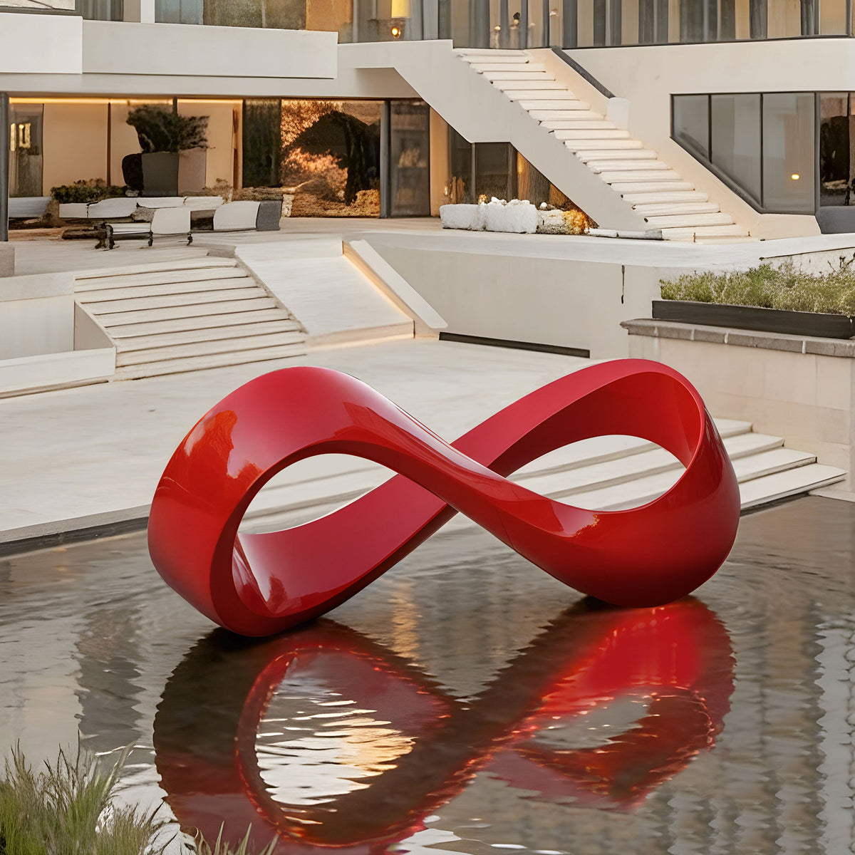 PREMIER Abstract Stainless Steel Sculpture with Red Infinity Symbol Shape for Modern Public Art Spaces PSSS-209