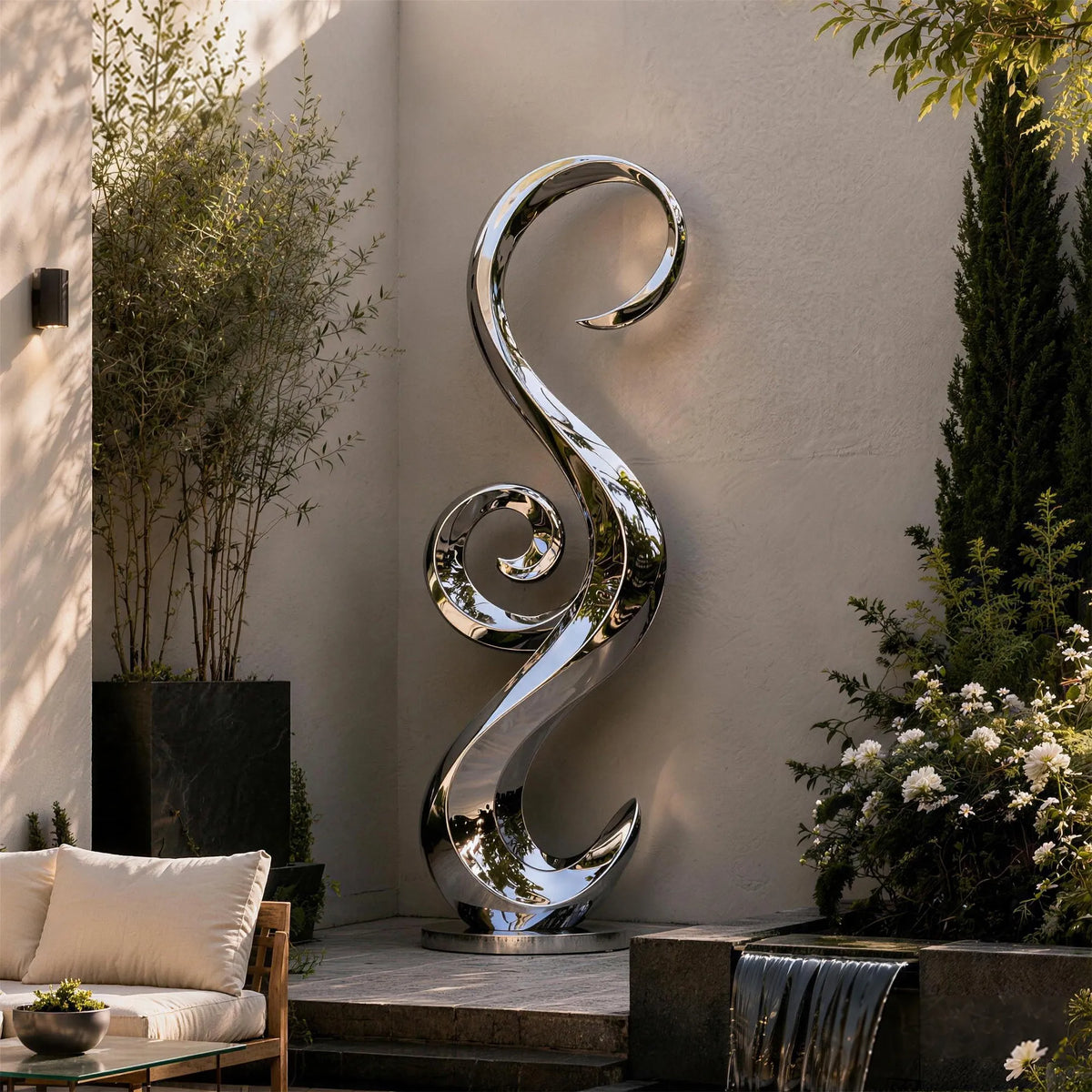 PREMIER Abstract Stainless Steel Sculpture with S Spiral Design for Patio, Porch or Water Feature PSSS-310