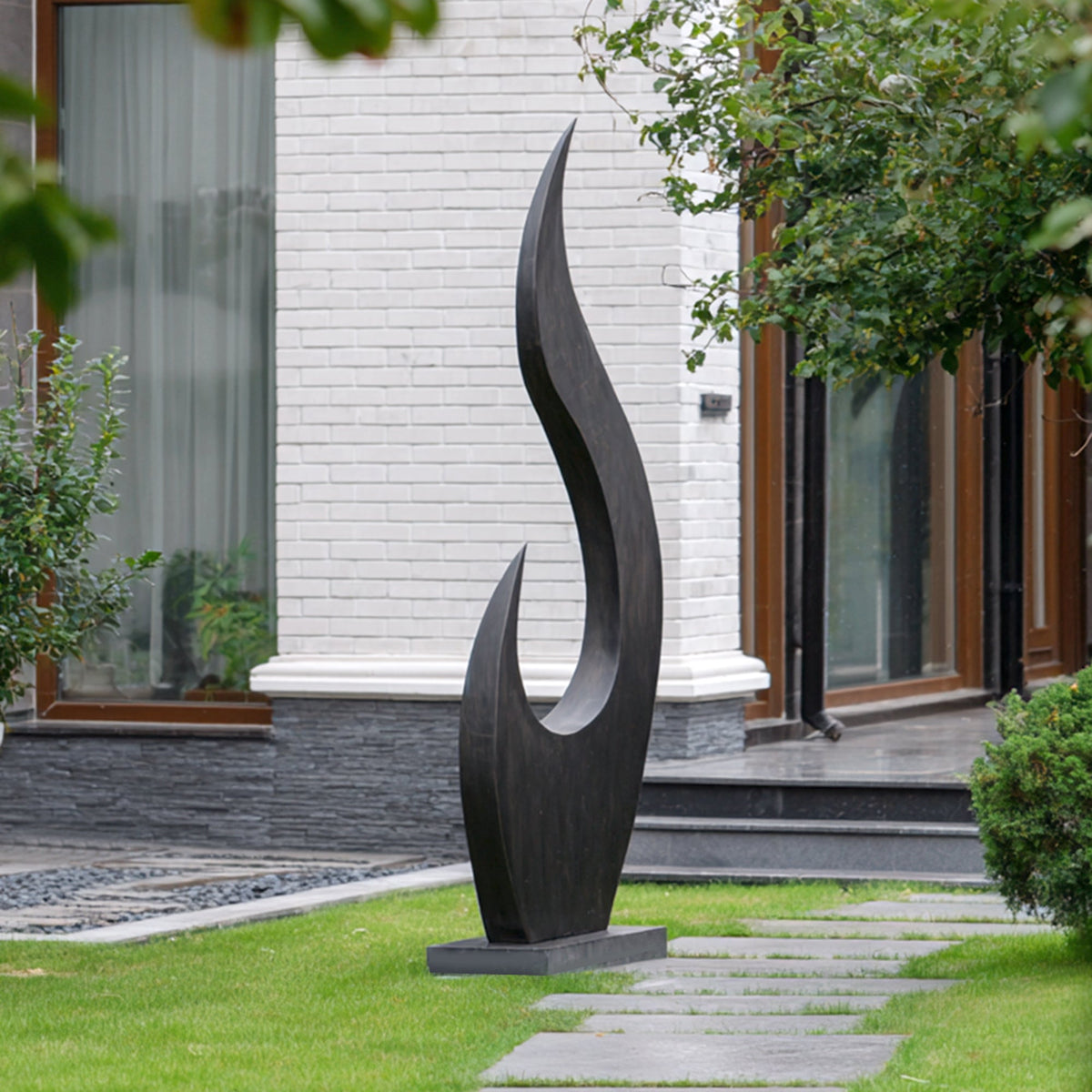 PREMIER Abstract Stainless Steel Sculpture with Twisted Flame Design for Modern Courtyards, Building Entrances PSSS-236