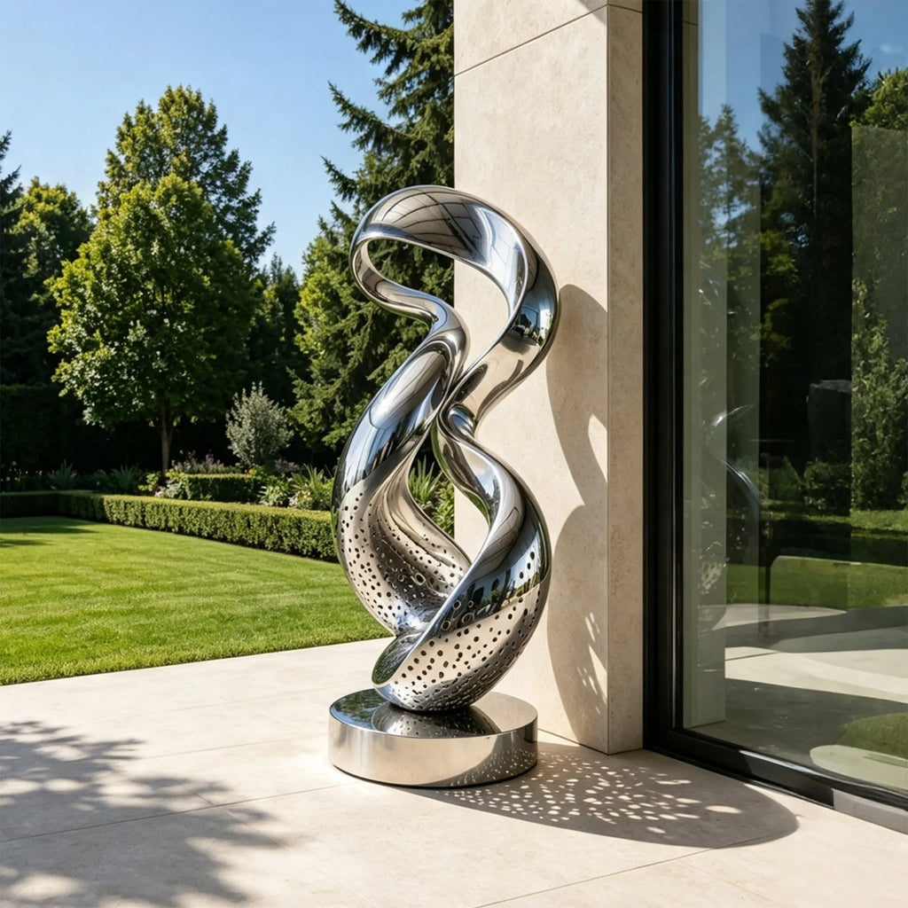 PREMIER Abstract Stainless Steel Sculpture with Twisted Ring Design for Backyard, Patio or Hotel Entrance PSSS-315