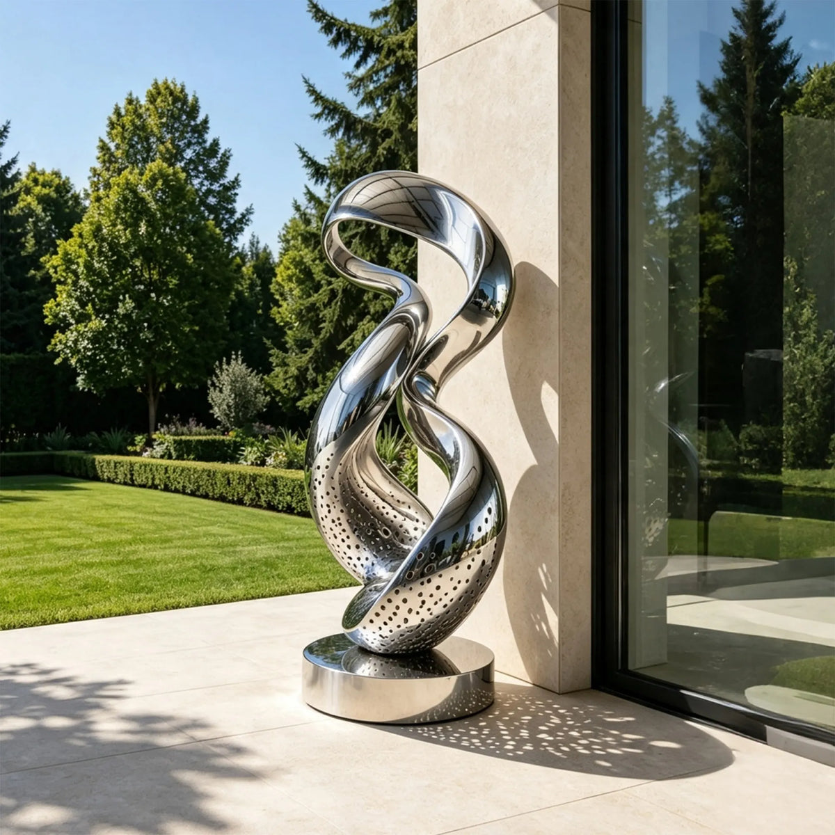 PREMIER Abstract Stainless Steel Sculpture with Twisted Ring Design for Backyard, Patio or Hotel Entrance PSSS-315