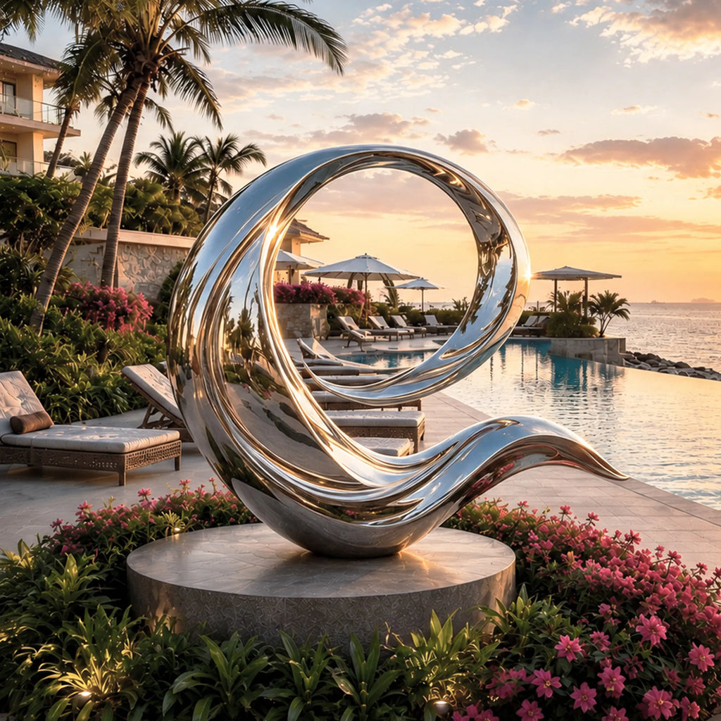 PREMIER Abstract Wave Sculpture in Stainless Steel Sculpture for Beach Patio, Public Plaza or Coastal Balcony PSSS-287