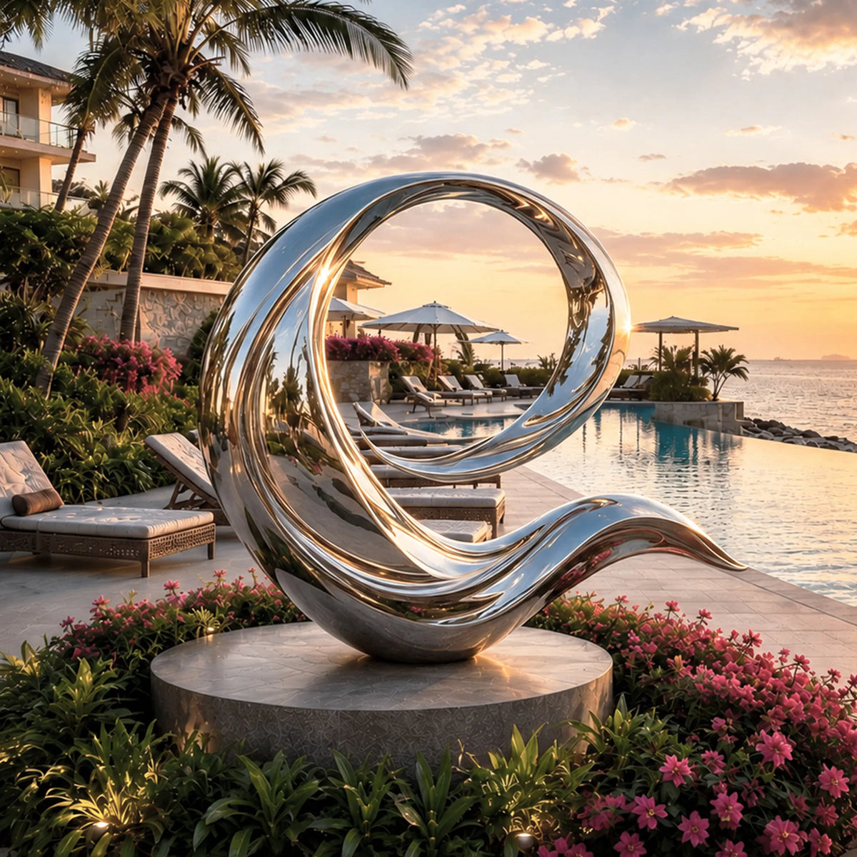 PREMIER Abstract Wave Sculpture in Stainless Steel Sculpture for Beach Patio, Public Plaza or Coastal Balcony PSSS-287