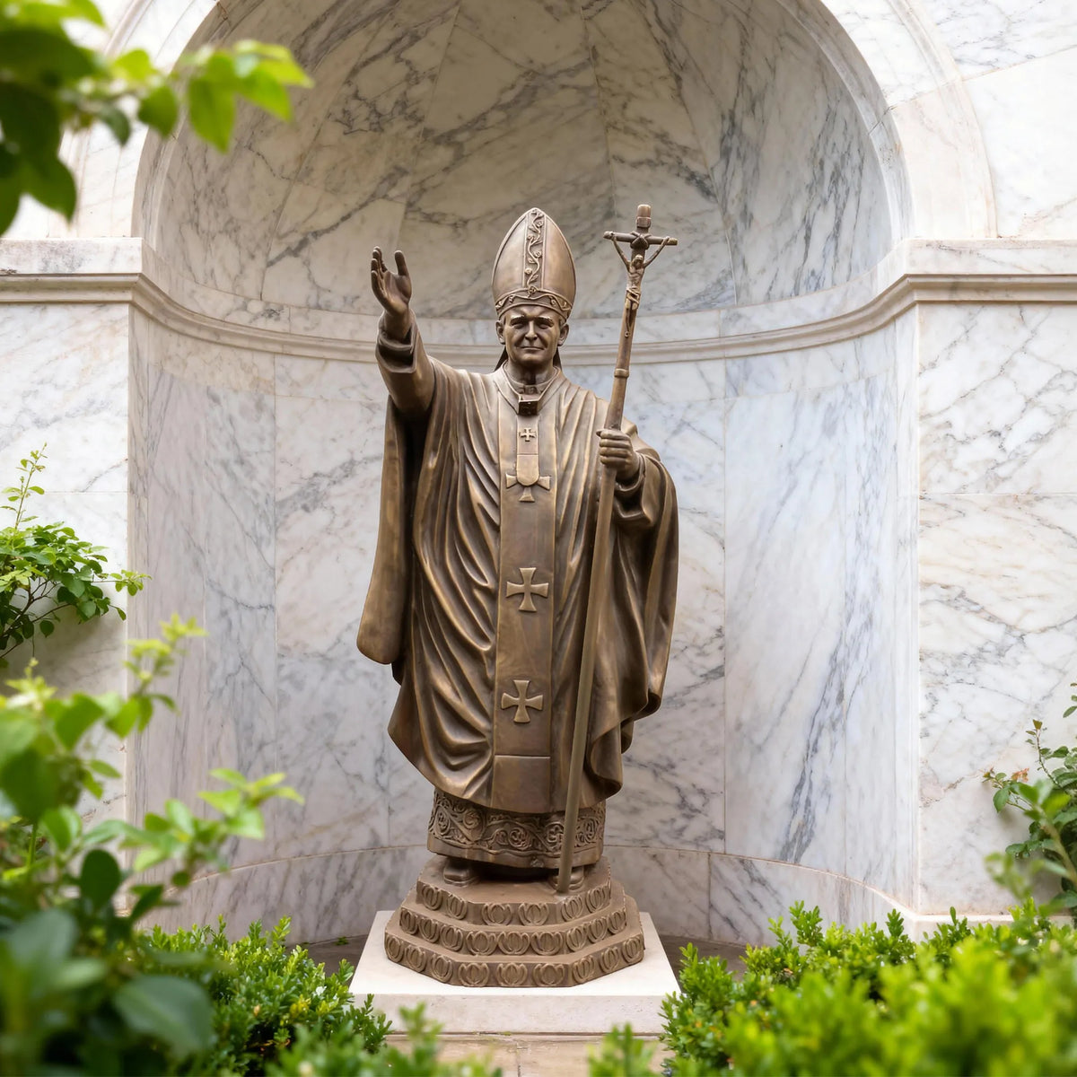 PREMIER Alive Bronze Statue with Lifelike Pope John Paul II Image Perfect for Church Squares, Memorial Parks and Religious Spaces PSB-147