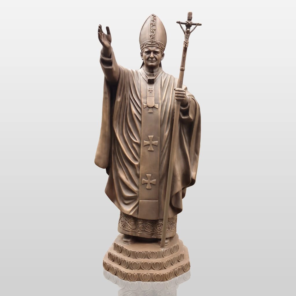 PREMIER Alive Bronze Statue with Lifelike Pope John Paul II Image Perfect for Church Squares, Memorial Parks and Religious Spaces PSB-147