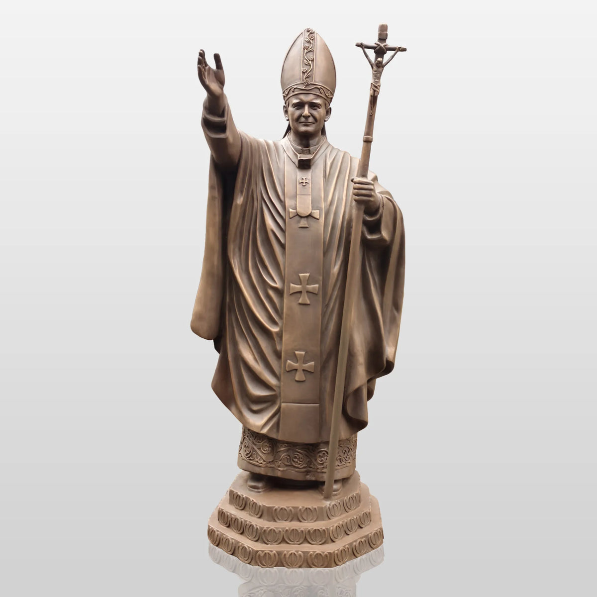 PREMIER Alive Bronze Statue with Lifelike Pope John Paul II Image Perfect for Church Squares, Memorial Parks and Religious Spaces PSB-147