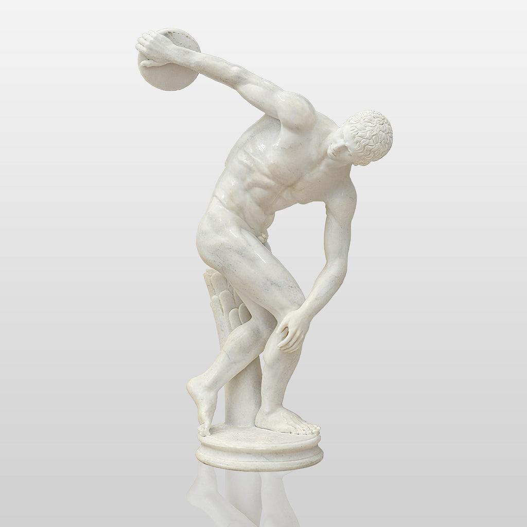 PREMIER Athletic Discobolus Marble Sculpture with Muscular and Powerful Style Ideal for Sports Parks or Open Air Museum PSM-098