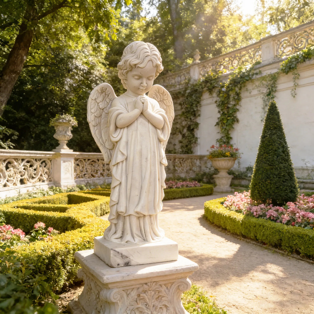 PREMIER Baby Angel Marble Sculpture with Classic Figure Shape Best for Outdoor Gardens or Parks PSM-105