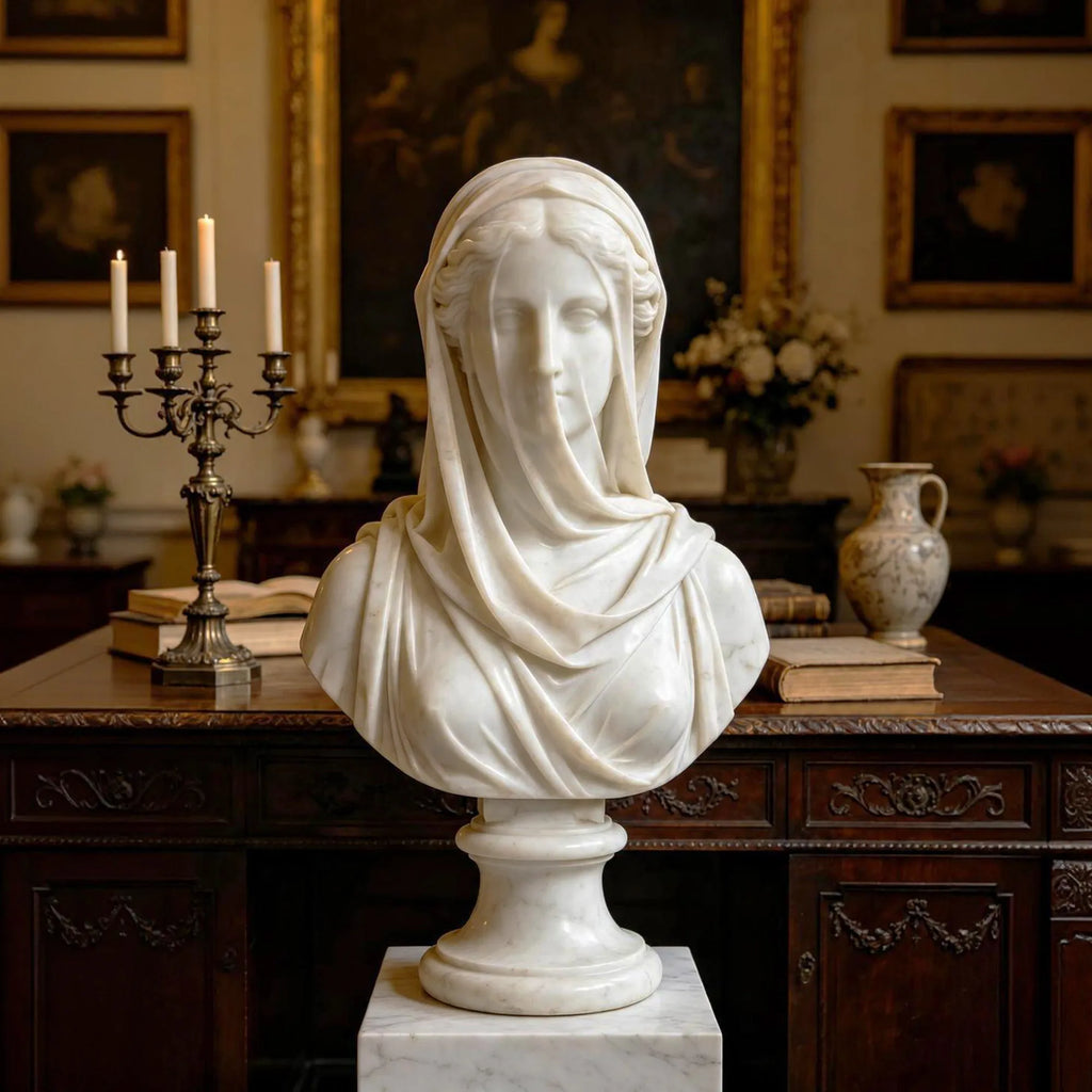PREMIER Beautiful Bride Table Sculpture in White Marble for Study Desk, Display Shelf and Living Room Sideboard PSM-130