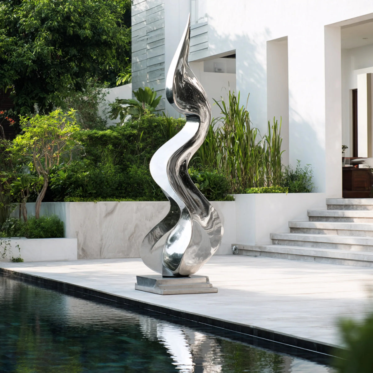 PREMIER Beautiful Stainless Steel Sculpture with Rising Water Design Ideal for Poolside Areas, Plazas, or Outdoor Open Spaces PSSS-232