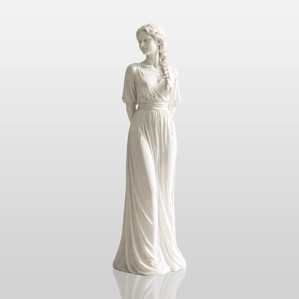 PREMIER Beautiful Standing Woman Sculpture in White Marble for Living Rooms, Hallways, Entryways or Art Spaces PSM-141