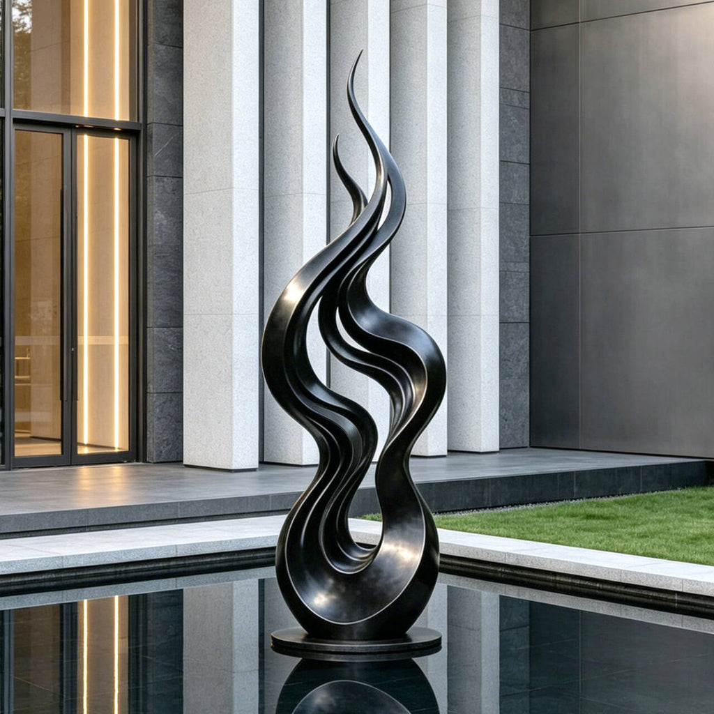 PREMIER Black Flame Sculpture in Stainless Steel for Villa Courtyards, Poolside Areas and Hotel Entrances PSSS-277