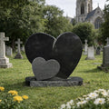 PREMIER Black Marble Sculpture with Double Hearts Tombstone Shape Best for Cemeteries, Memorial Gardens PSM-108