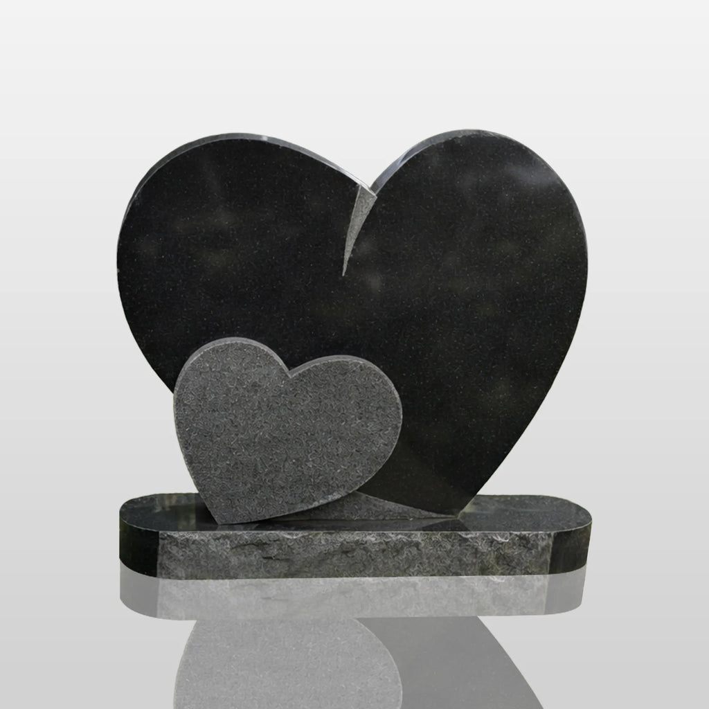 PREMIER Black Marble Sculpture with Double Hearts Tombstone Shape Best for Cemeteries, Memorial Gardens PSM-108