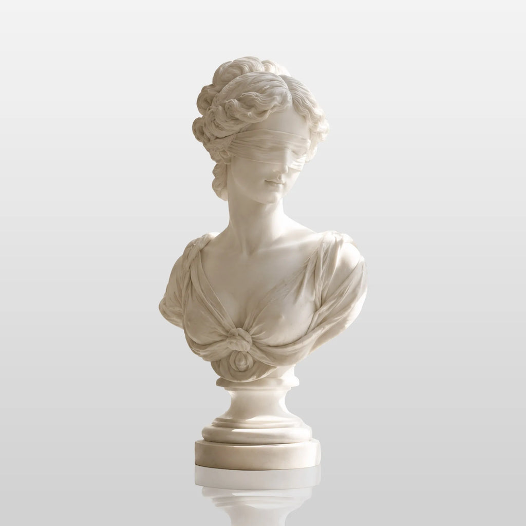 PREMIER Blindfolded Lady Marble Bust Statue for Window Sill, Bedroom Dresser or Bedside Table PSM-165