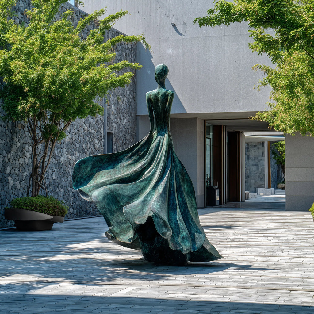 PREMIER Bronze Graceful Lady Sculpture With Flowing Dress Design for Courtyards, Gardens and Luxury Entrances PSB-134