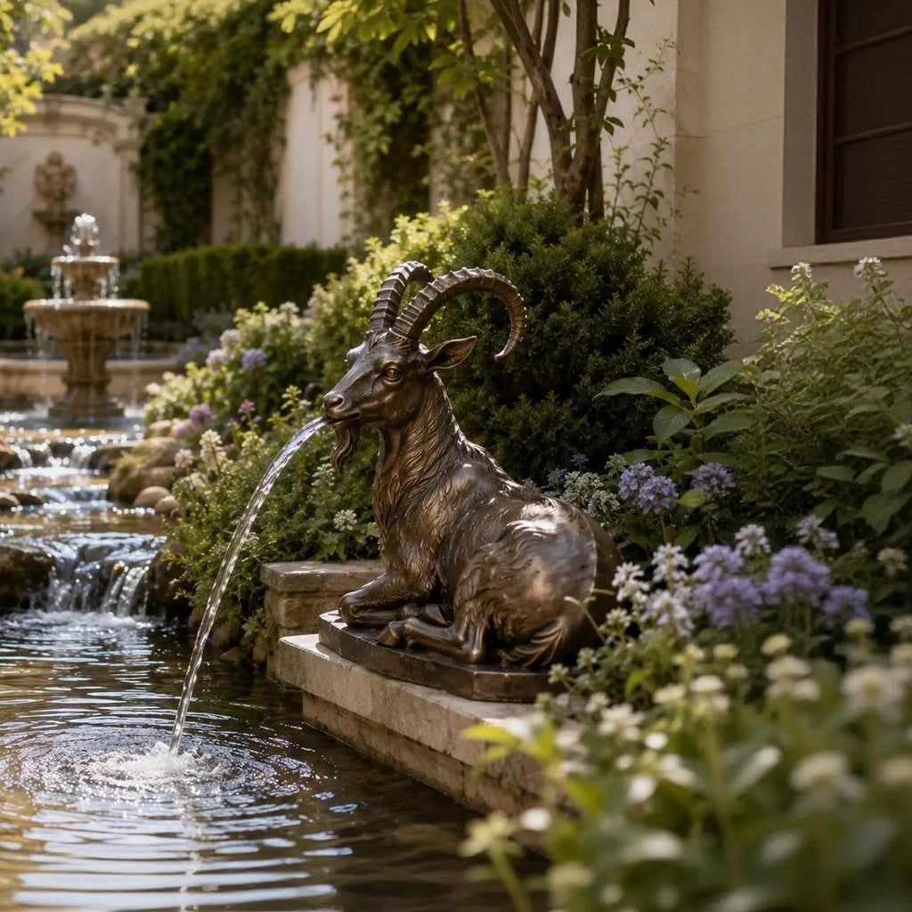 PREMIER Bronze Ibex Fountain for Garden Poolside, Courtyard Water Feature or Landscaped Yard PSB-204