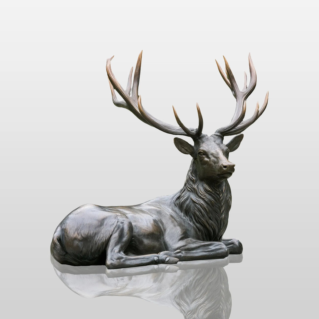 PREMIER Bronze Reclining Deer Statue for Front Yard Lawn, Side Yard Garden, Zoo or Public Square PSB-218