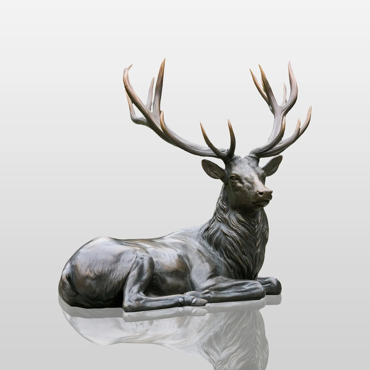 PREMIER Bronze Reclining Deer Statue for Front Yard Lawn, Side Yard Garden, Zoo or Public Square PSB-218