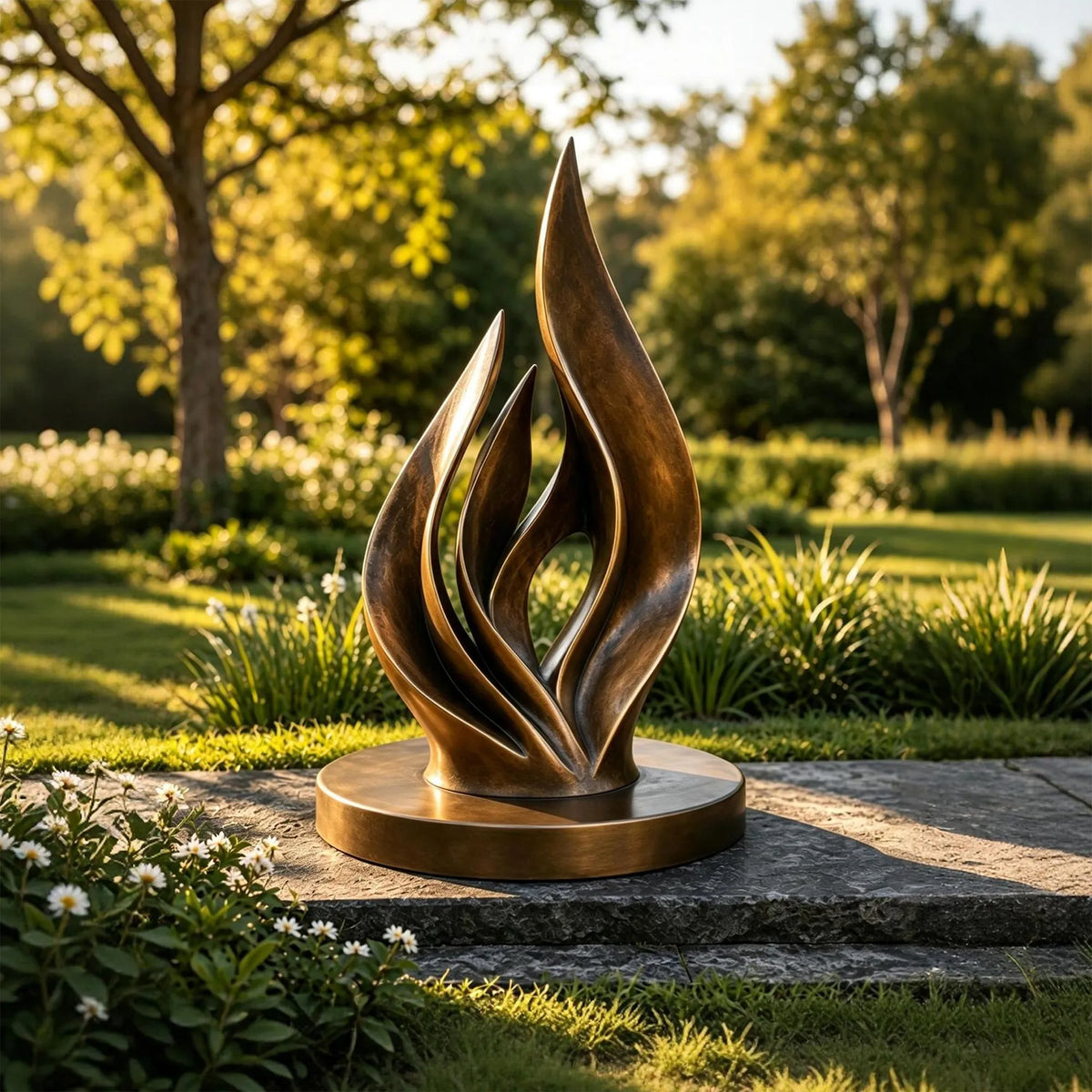 PREMIER Bronze Sculpture with Abstract Flame Design for Backyard, Patio or City Park PSB-233