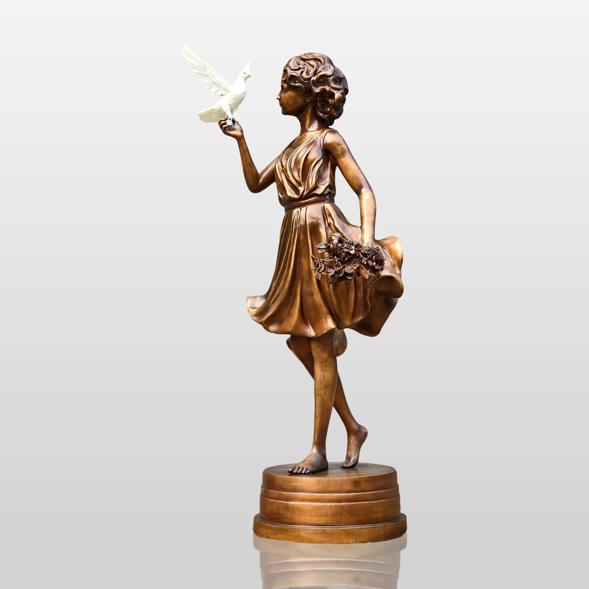 PREMIER Bronze Sculpture with Girl Holding Dove Design for Gardens, Patios, Courtyards and Residential Landscapes PSB-187