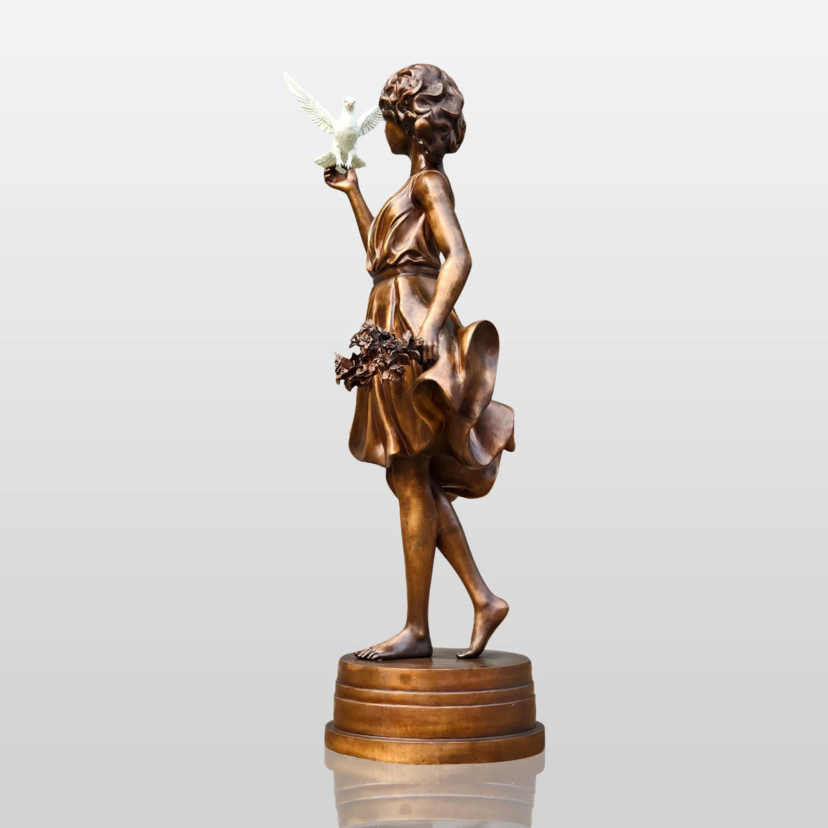 PREMIER Bronze Sculpture with Girl Holding Dove Design for Gardens, Patios, Courtyards and Residential Landscapes PSB-187