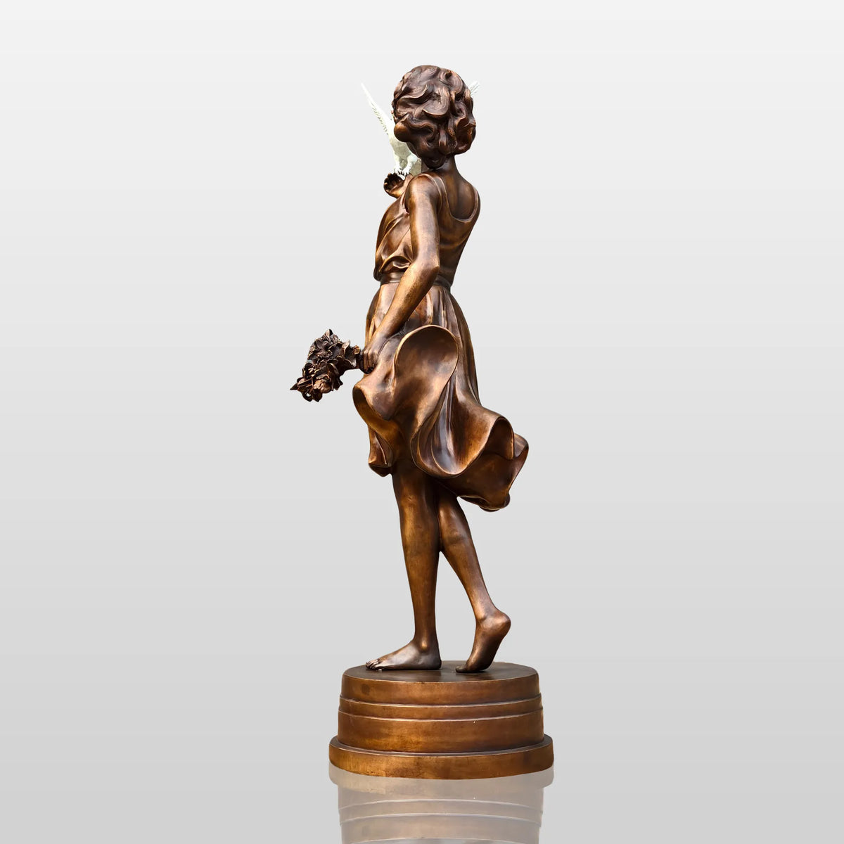 PREMIER Bronze Sculpture with Girl Holding Dove Design for Gardens, Patios, Courtyards and Residential Landscapes PSB-187