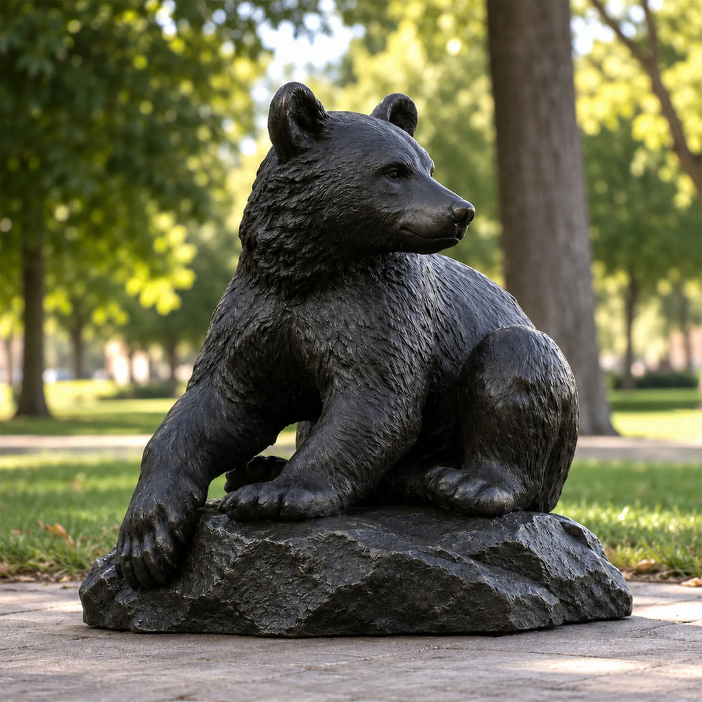 PREMIER Bronze Seated Bear Statue for Community Park, Side Yard or Home Garden PSB-231
