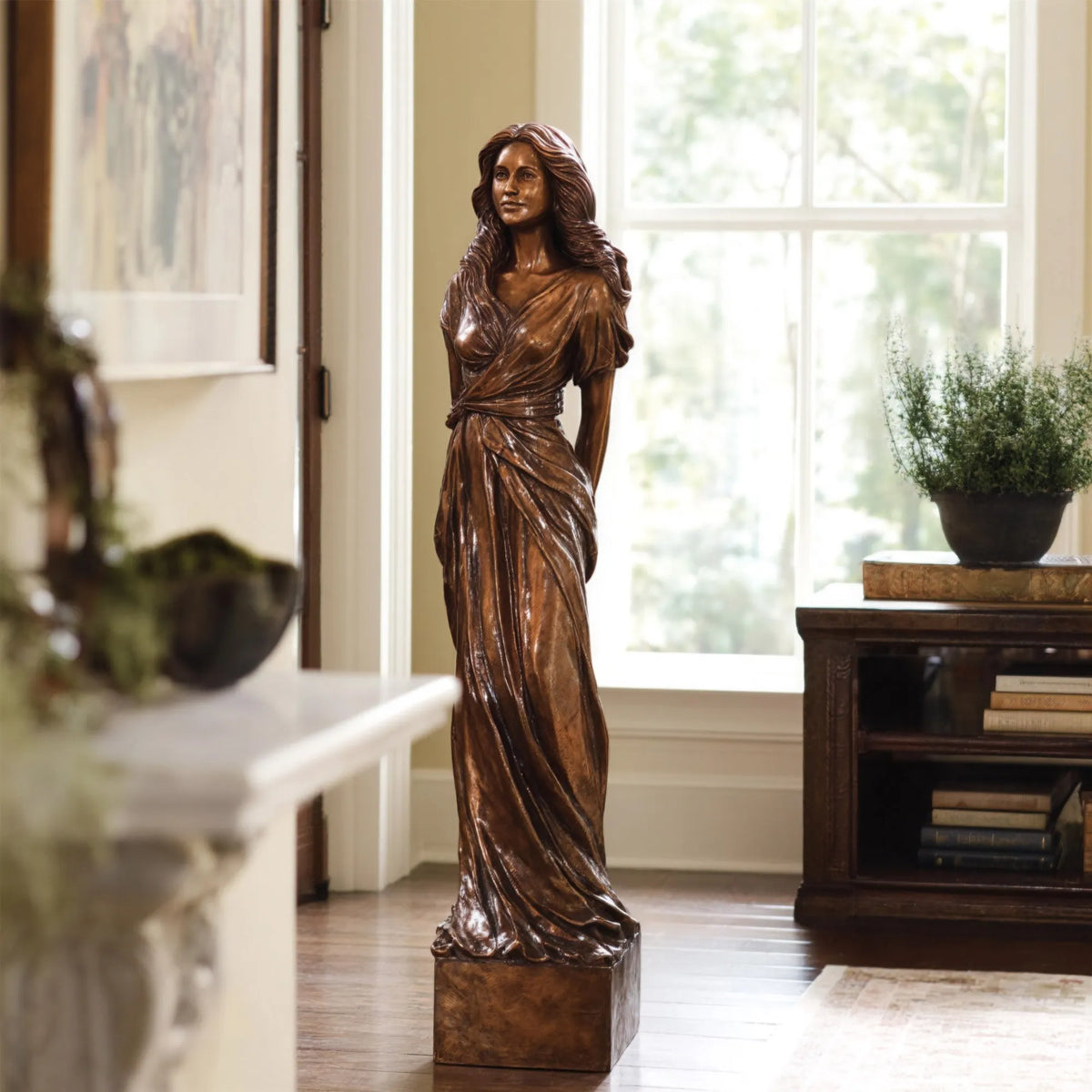PREMIER Bronze Standing Female Sculpture with Classic Realistic Design for Entryways, Living Rooms or Art Spaces PSB-169
