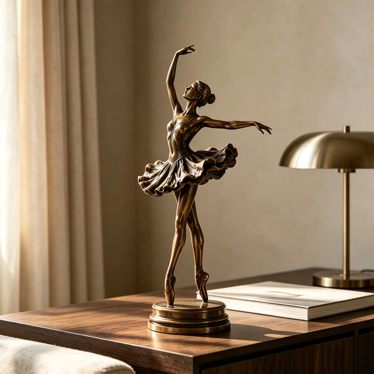 PREMIER Bronze Table Top Sculpture in Realistic Ballerina for Study Desk, Window Sill and Entry Console PSB-220