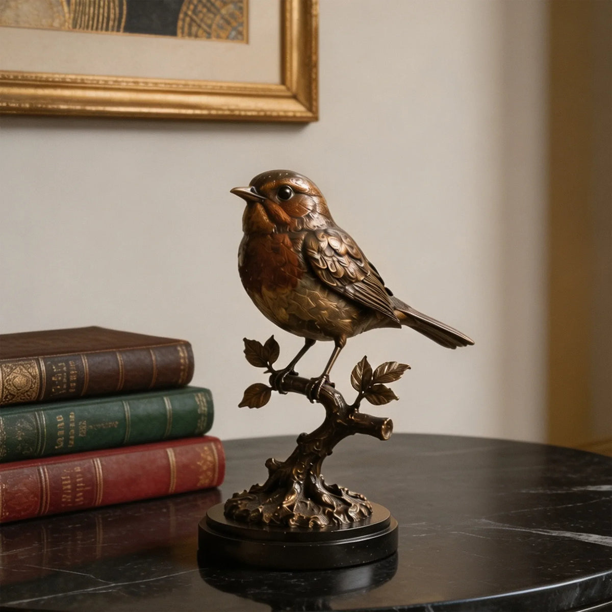 PREMIER Bronze Table Top Sculpture in Robin Bird for Study Table, Mantel Shelf and Entry Console PSB-219
