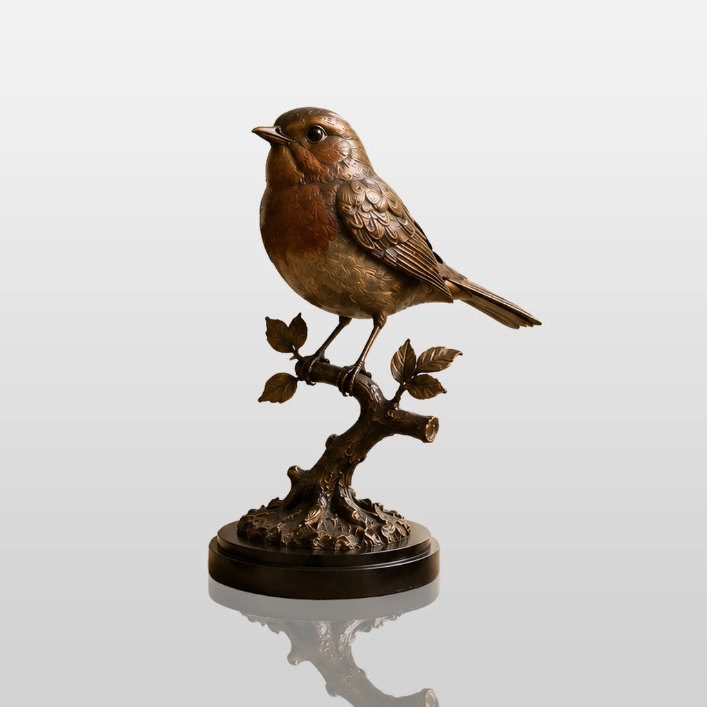 PREMIER Bronze Table Top Sculpture in Robin Bird for Study Table, Mantel Shelf and Entry Console PSB-219