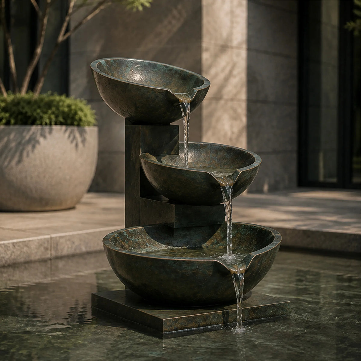 PREMIER Bronze Three Tiered Bowl Fountain for Front Yard, Garden Poolside or Hotel Garden PSB-238