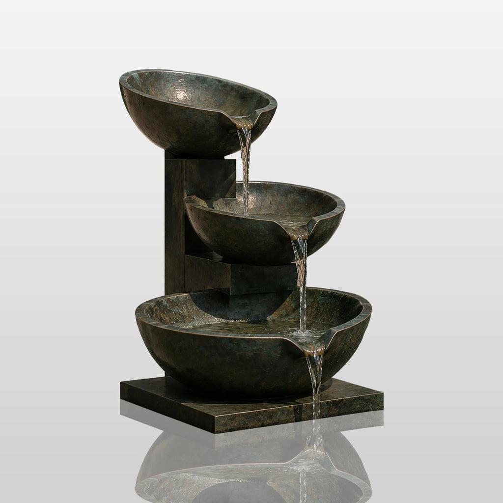 PREMIER Bronze Three Tiered Bowl Fountain for Front Yard, Garden Poolside or Hotel Garden PSB-238