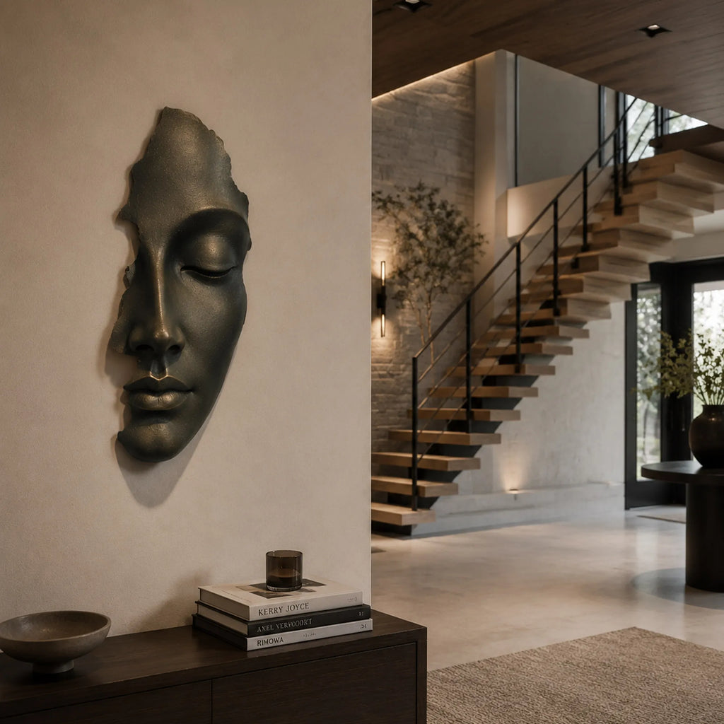 PREMIER Bronze Wall Mask Sculpture for Staircases, Entryways, Living Rooms, Offices or Double Height Foyers PSB-185