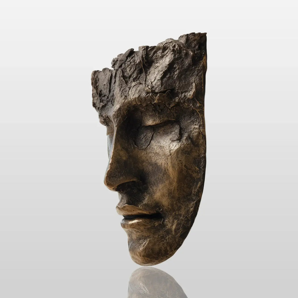PREMIER Bronze Wall Mask Sculpture with Human Face Design for Hallways, Entryways, Hotel Lobbies or Modern Interiors PSB-188