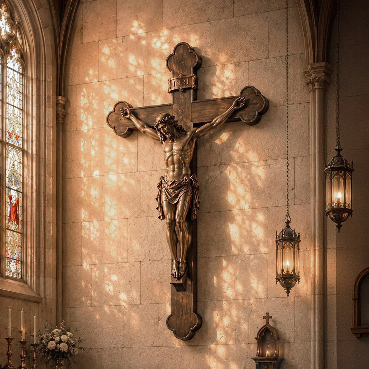 PREMIER Bronze Wall Sculpture with Crucifix Jesus Cross Design for Church, Chapel Altar or Home Prayer PSB-205