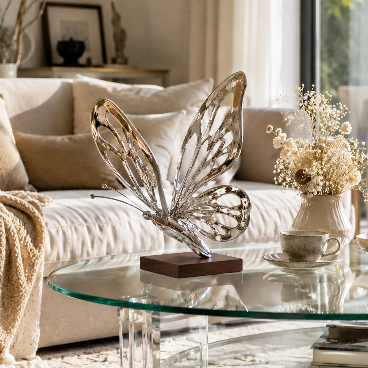 PREMIER Butterfly Table Top Sculpture in Hollow Stainless Steel for Living Rooms, Entryways and Dining Rooms PSSS-286