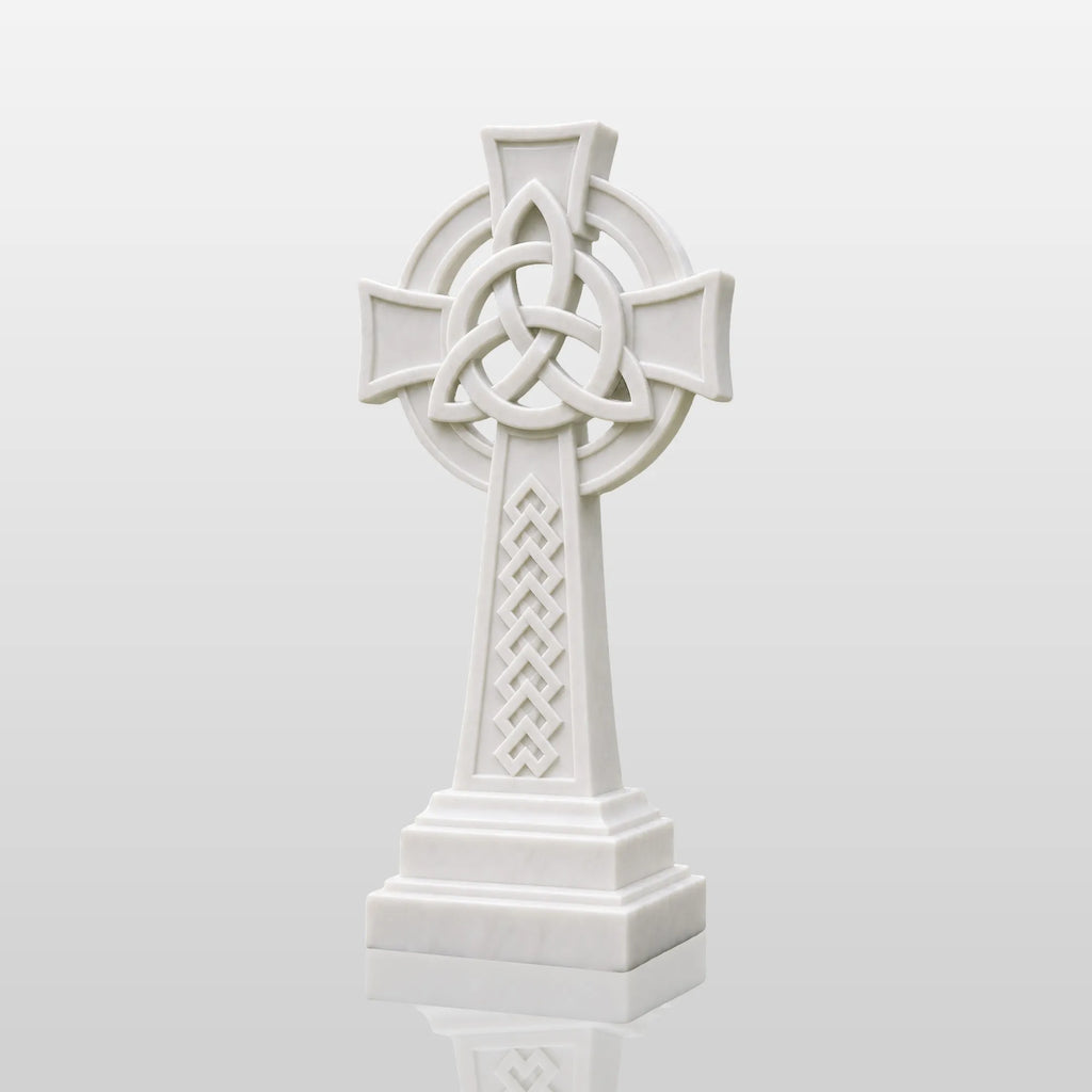 PREMIER Celtic Cross Headstone in White Marble for Catholic Cemetery, Church Graveyard or Funeral Park PSM-196