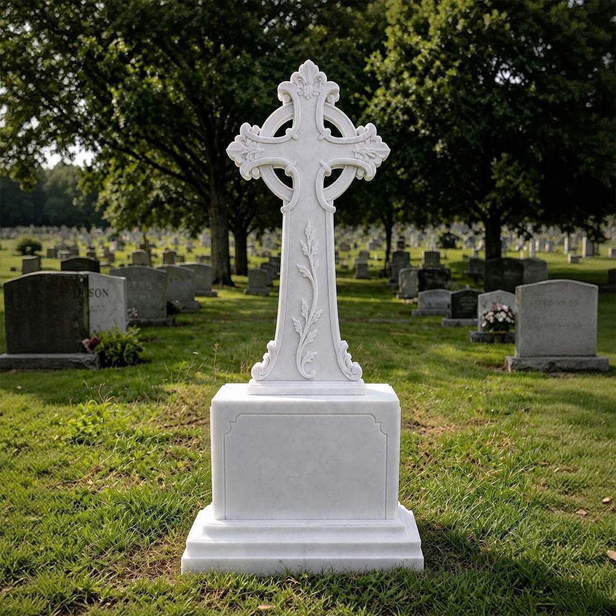 PREMIER Celtic Cross Marble Tombstone for Memorial Park, Catholic Graveyard or Burial Grounds PSM-185