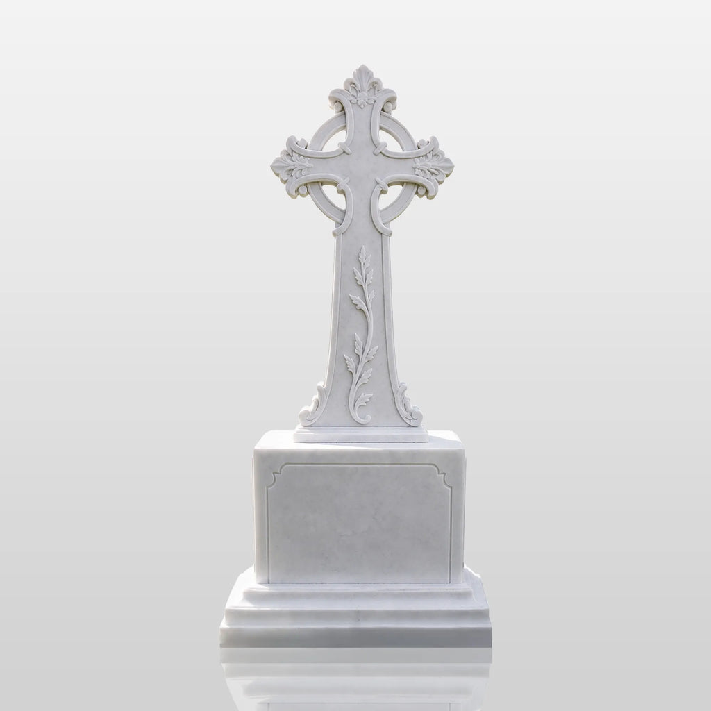 PREMIER Celtic Cross Marble Tombstone for Memorial Park, Catholic Graveyard or Burial Grounds PSM-185