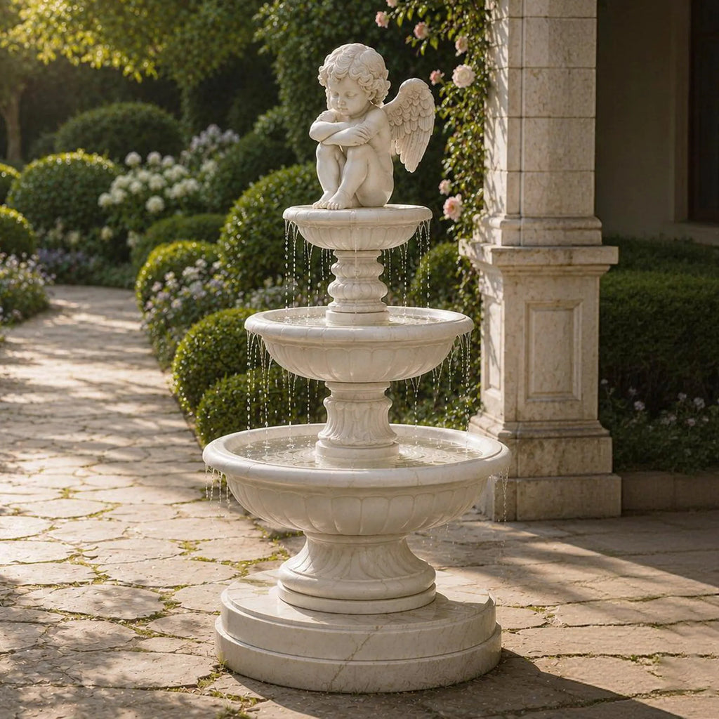PREMIER Cherub Marble Fountain for Front Courtyard, Garden Poolside and Public Plaza PSFM-018