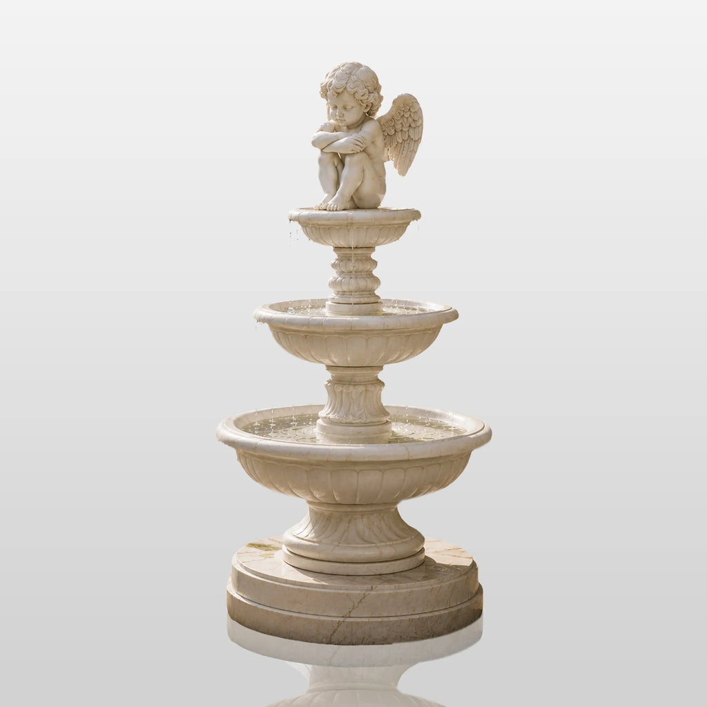 PREMIER Cherub Marble Fountain for Front Courtyard, Garden Poolside and Public Plaza PSFM-018