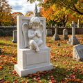 PREMIER Cherub Tombstone in White Marble for Cemeteries, Memorial Gardens, Family Graves or Churches PSM-131